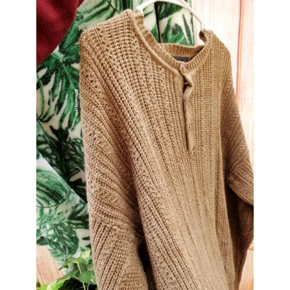 Vintage mocha brown chunky henley knit sweater ☕️ - Picture 5 of 8